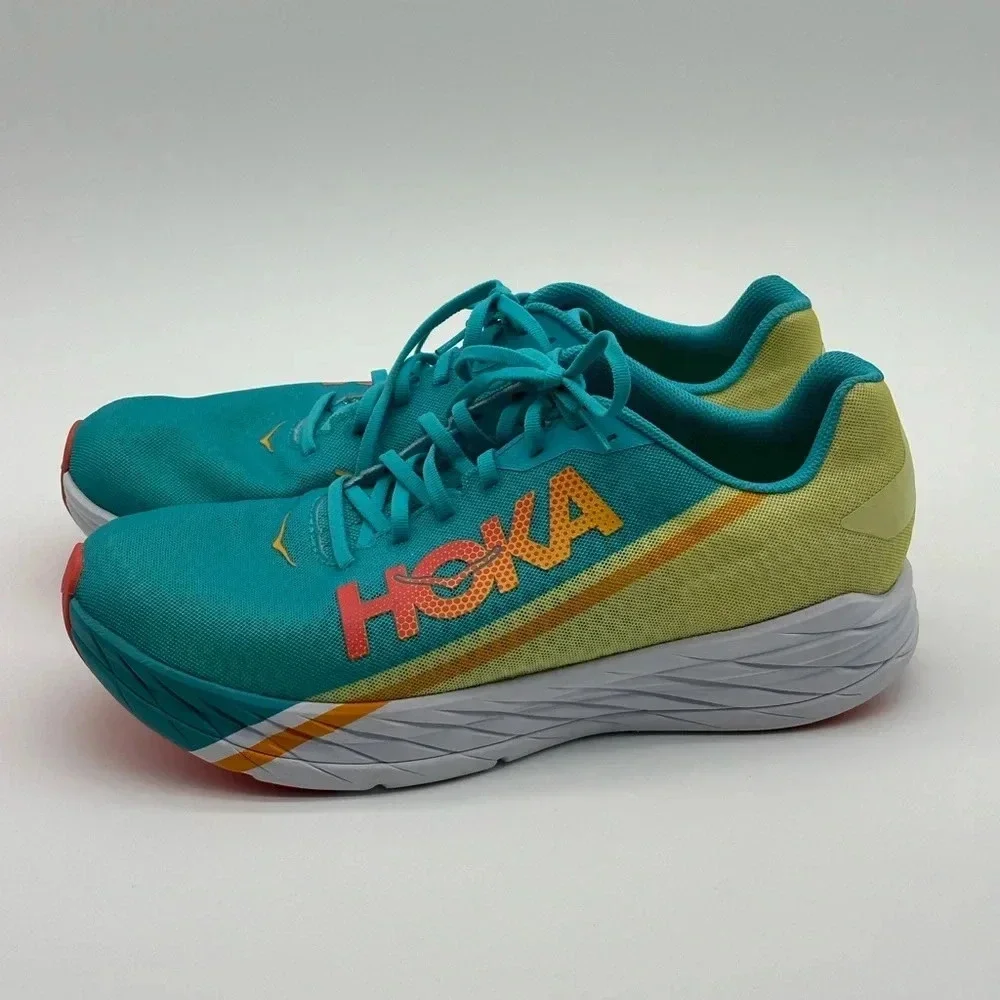 Hoka One One Rocket X Blue Green White‎ Racing Running Shoes Men's Size 14